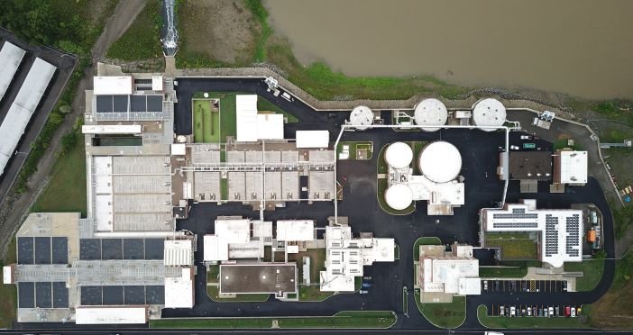 Aerial view of the treatment plant beside the Susquehanna River